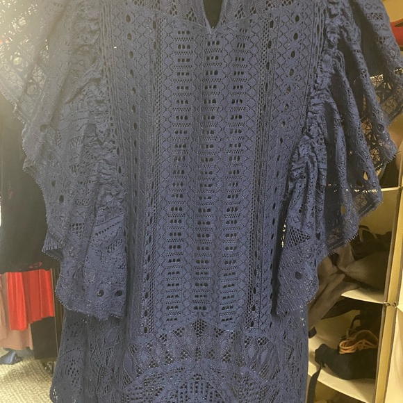 NWT BCBG Navy Two piece lace skirt and top - Picture 2 of 5